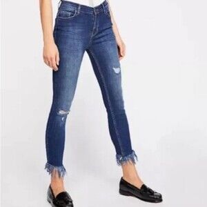 Free People Great Heights distressed raw frayed hem skinny jeans women's size 27